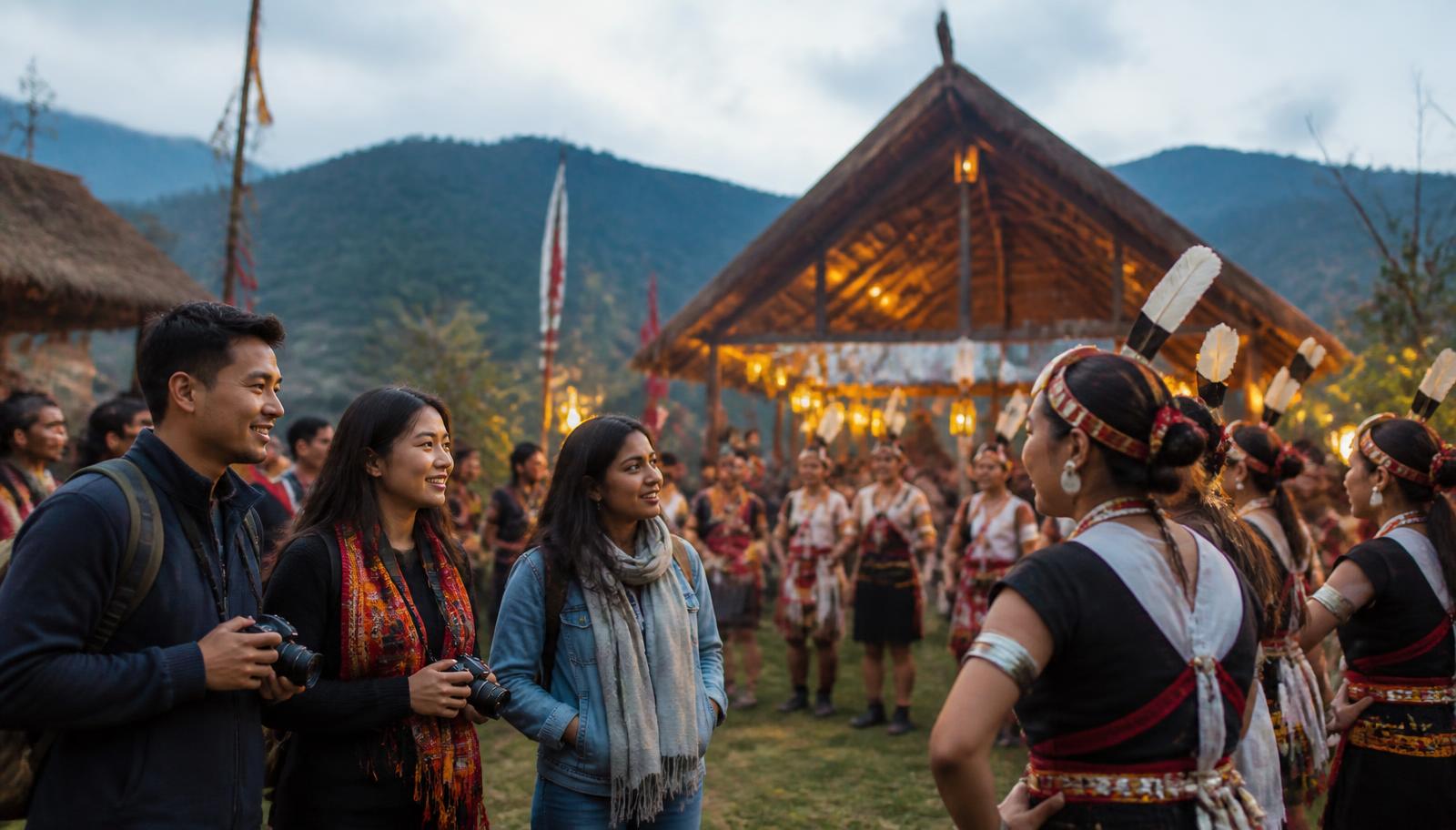 Travellers at a cultural festival in Northeast India